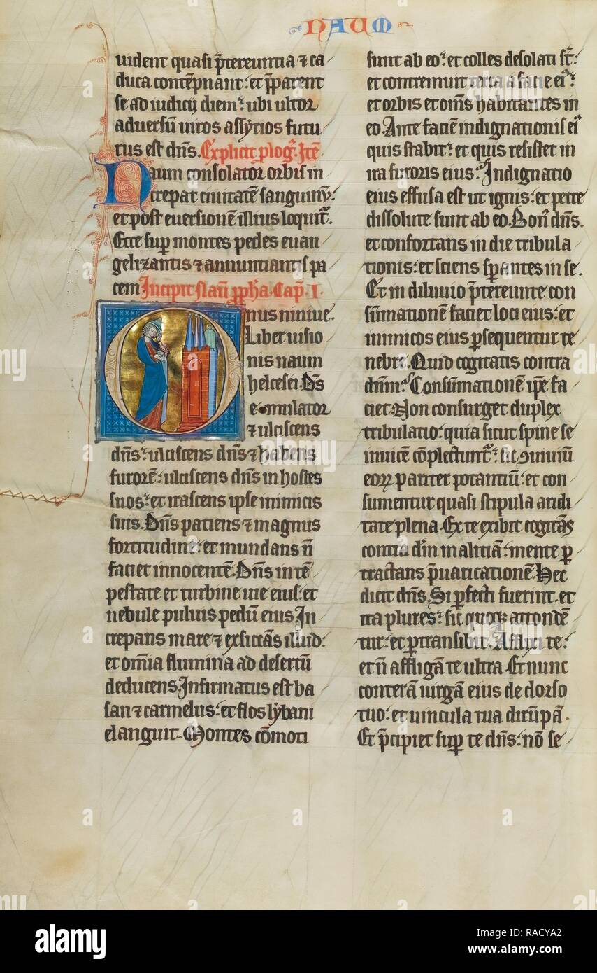 Erste O: Nahum beklagen den Rückgang von Ninive, Lille (wahrscheinlich), Frankreich, um 1270, Tempera Farben, schwarze Tinte, und Neuerfundene Stockfoto