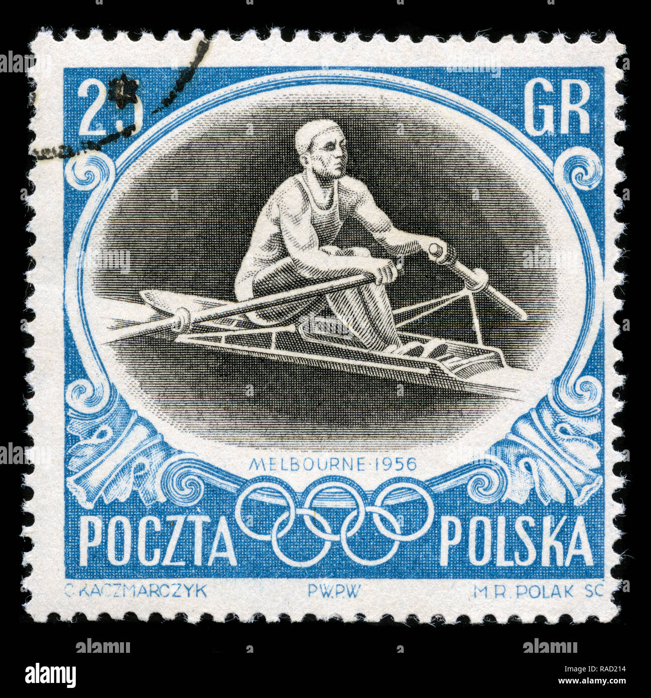 Briefmarken aus Polen bei den Olympischen Spielen 1956 - Melbourne Serie Stockfoto