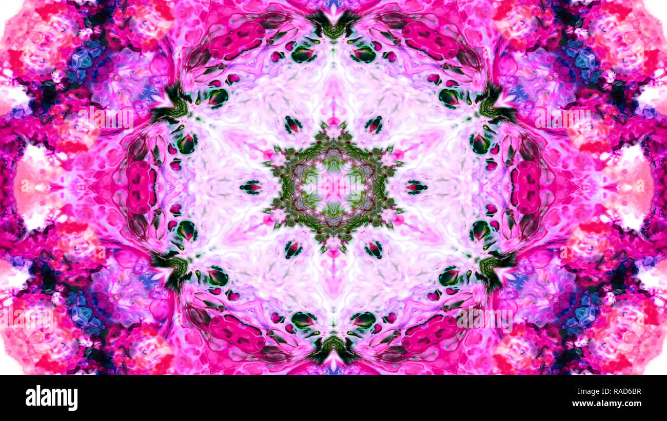Abstrakte Pinsel Tinte explodieren Verbreitet glatte Konzept symmetrische Muster Dekorative dekorative Kaleidoskop Bewegung geometrischen Formen Kreis und Star Stockfoto