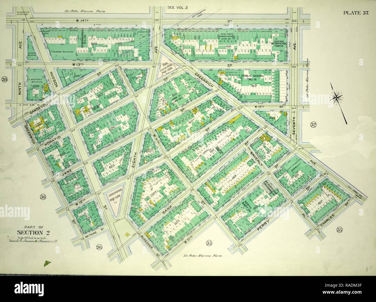 Platte 37, Teil von Abschnitt 2: von W. 14th Street, Seventh Avenue, Greenwich Avenue, Charles Street begrenzt, Waverly neuerfundene Stockfoto