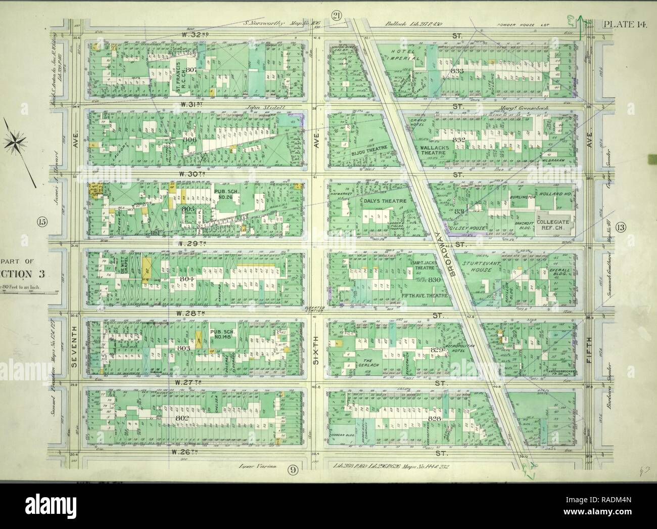 Platte 14, Teil Abschnitt 3: von W. 32nd Street, Fifth Avenue, W. 26 Street und Seventh Avenue begrenzt. Neuerfundene Stockfoto