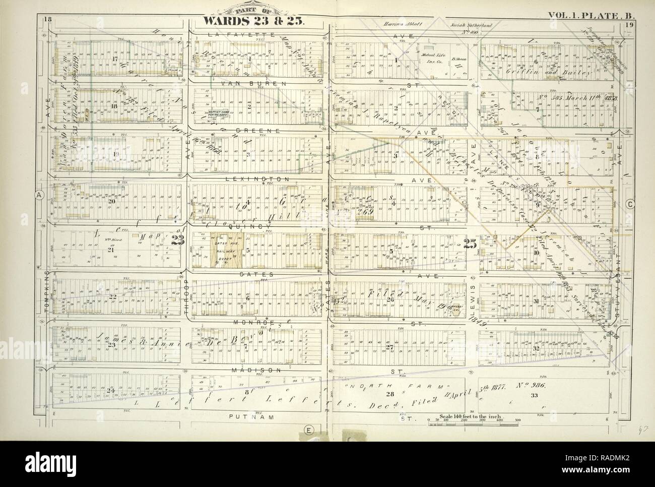 Vol. 1. Platte, B. Karte begrenzt durch Lafayette Ave., Stuyvesant Ave., Putnam Ave., Tompkins Ave., einschließlich Van Buren St. neuerfundene Stockfoto