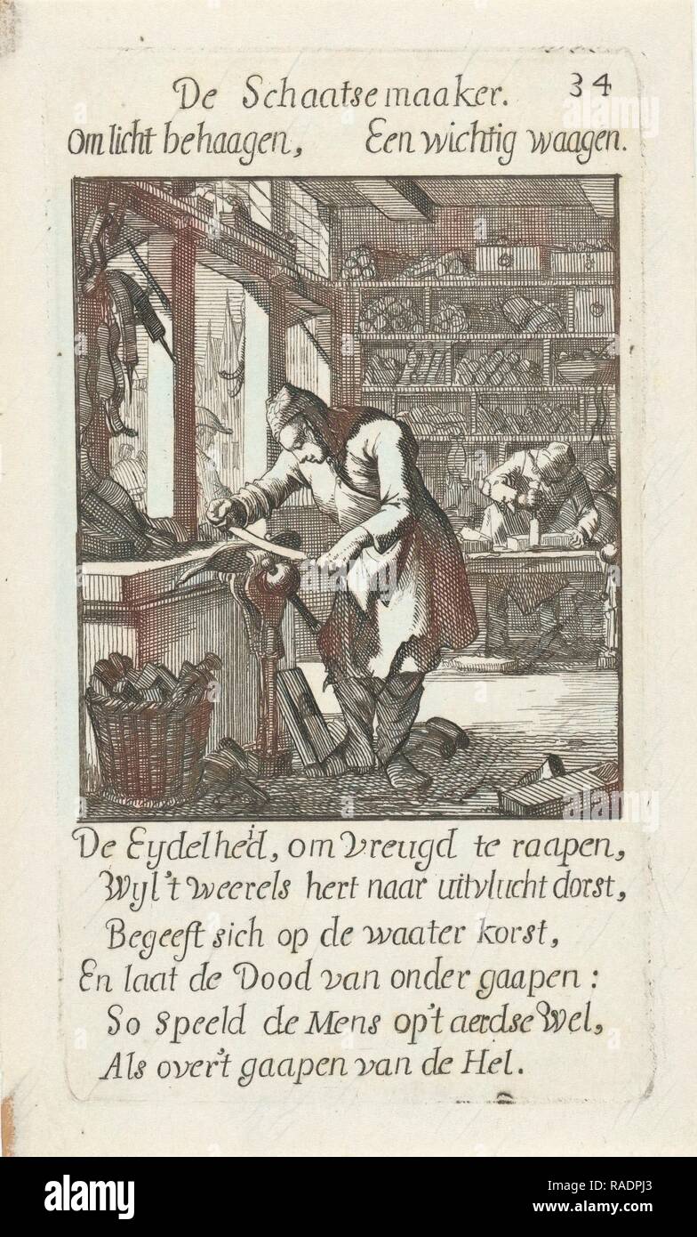 Skating Teekocher, Jan Luyken, 169. Neuerfundene durch Gibon. Klassische Kunst mit einem modernen Touch neuerfundene Stockfoto