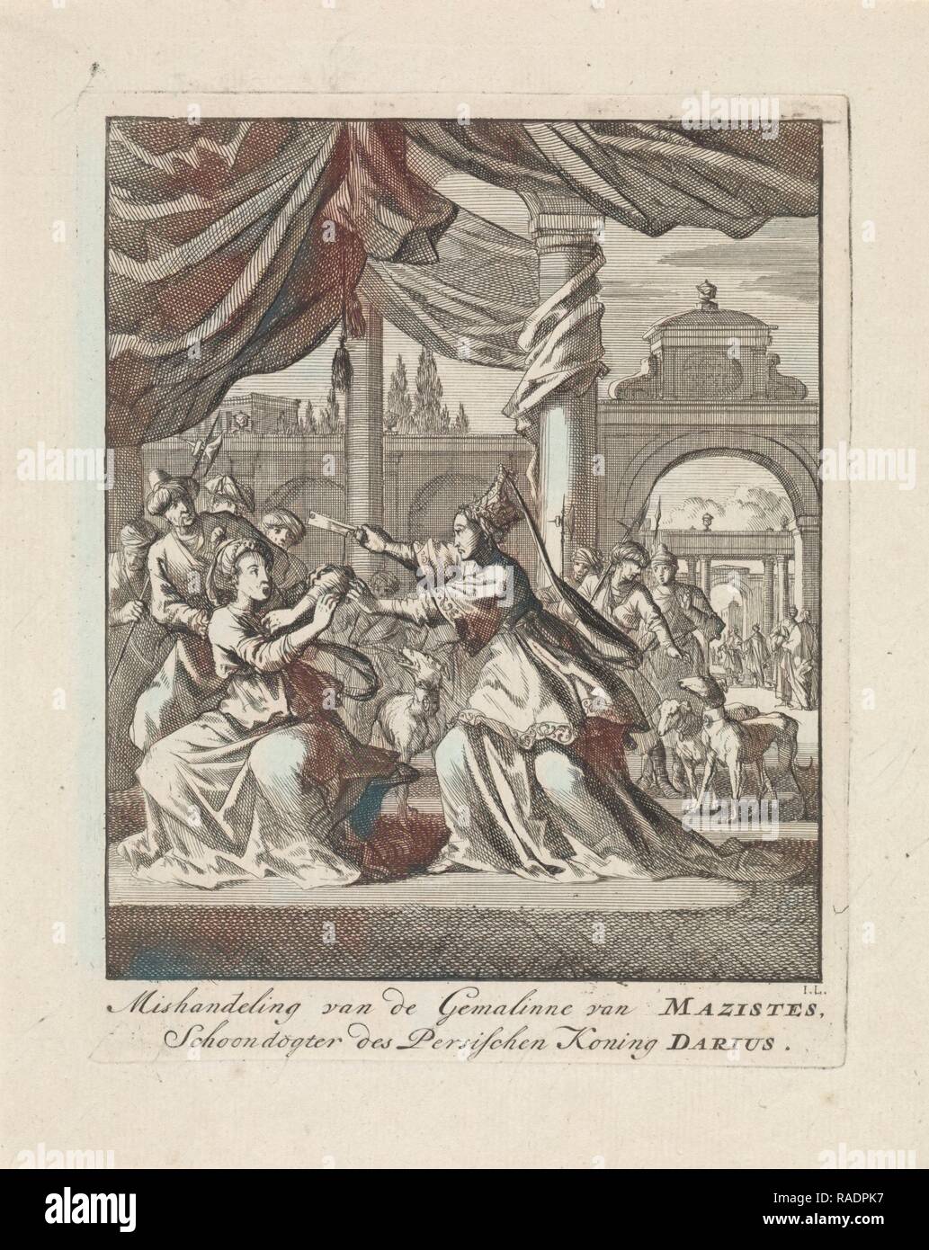 Angreifen Frau von Masistes, Jan Luyken, 169. Neuerfundene durch Gibon. Klassische Kunst mit einem modernen Touch neuerfundene Stockfoto