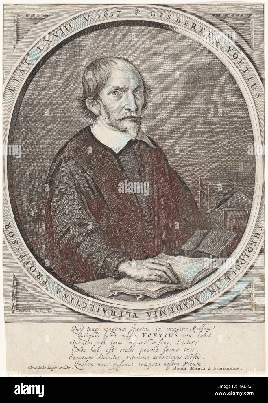 Portrait von Gijsbert Voet, Theologe Utrecht, Anna Maria van Schurman, Clement de Jongh. Neuerfundene Stockfoto