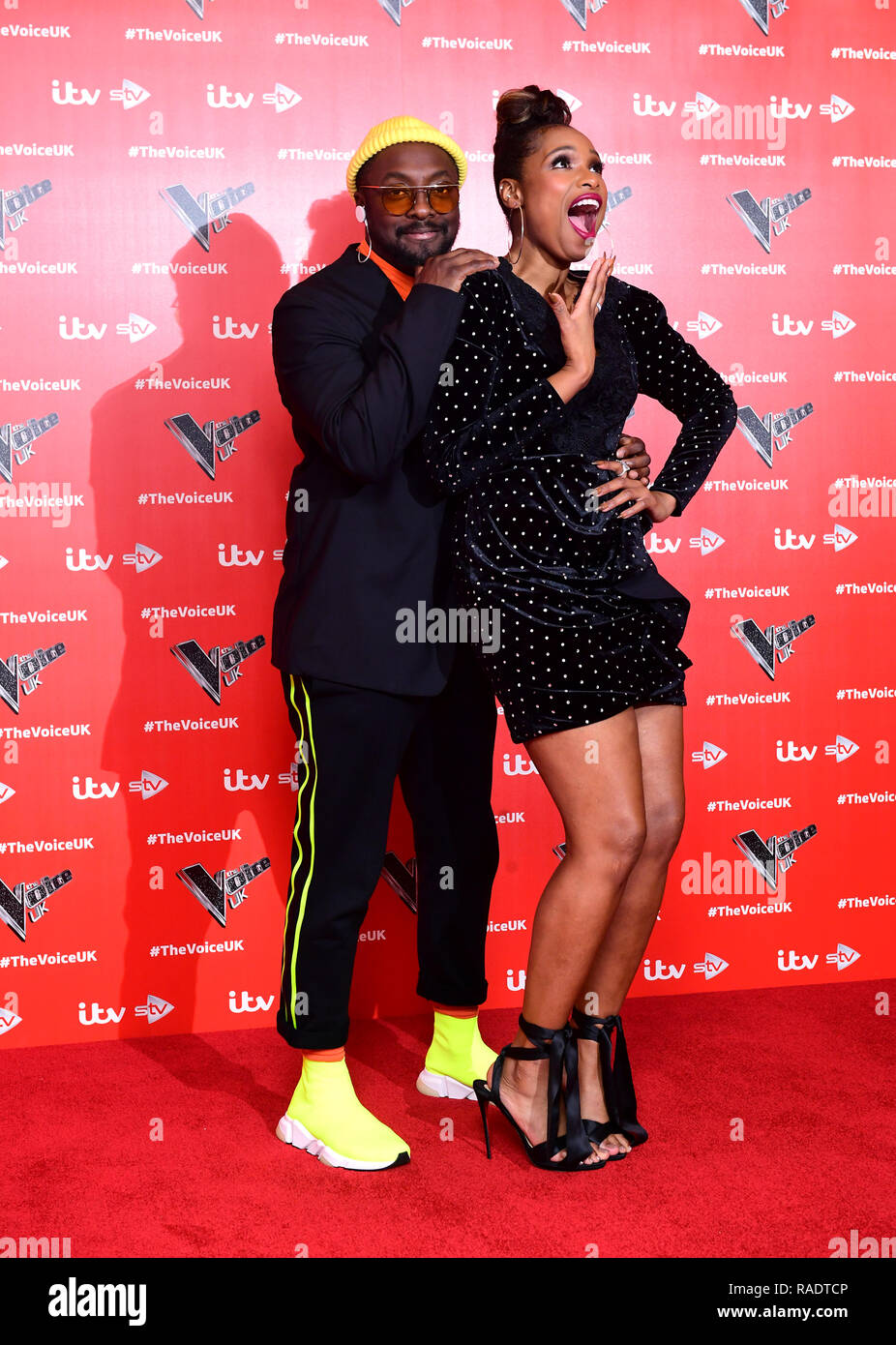 Will.i.am (links) und Jennifer Hudson an der Sprachkonferenz UK Launch im W Hotel, London. Stockfoto