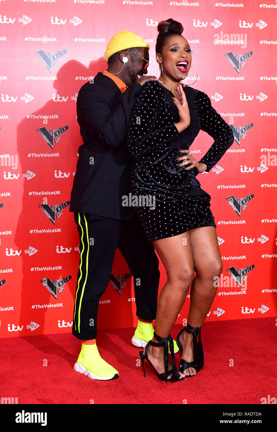 Will.i.am (links) und Jennifer Hudson an der Sprachkonferenz UK Launch im W Hotel, London. Stockfoto
