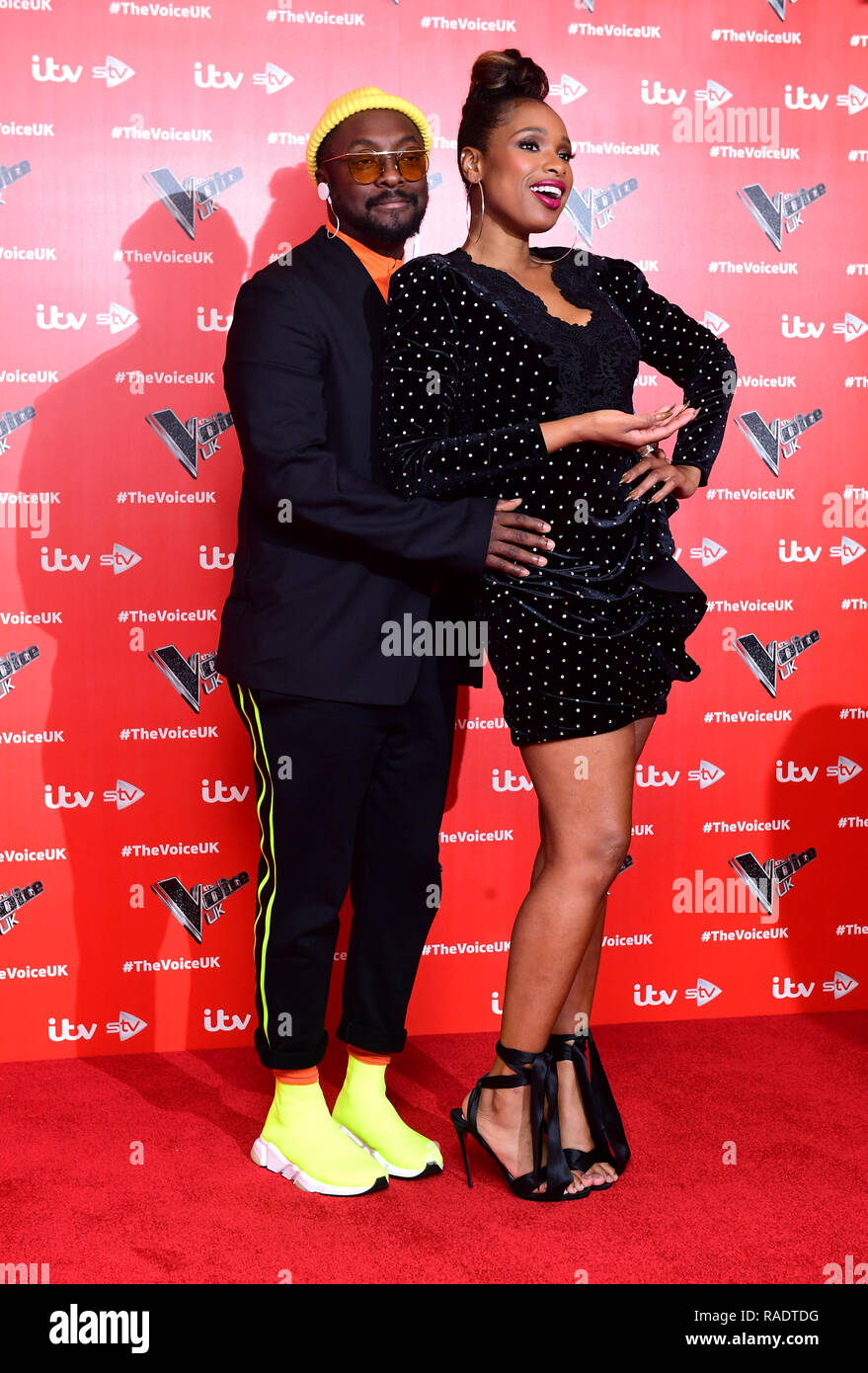 Will.i.am (links) und Jennifer Hudson an der Sprachkonferenz UK Launch im W Hotel, London. Stockfoto