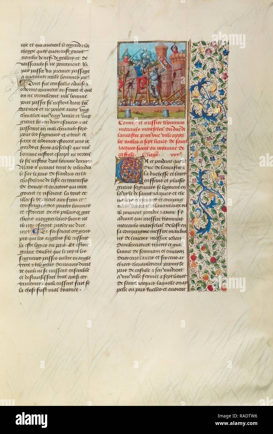 Thomas Moreaux, Marschall von Johannes von Gaunt, Kämpfe an Ruelles, Brügge, Belgien, um 1480 - 1483, Tempera Farben neuerfundene Stockfoto