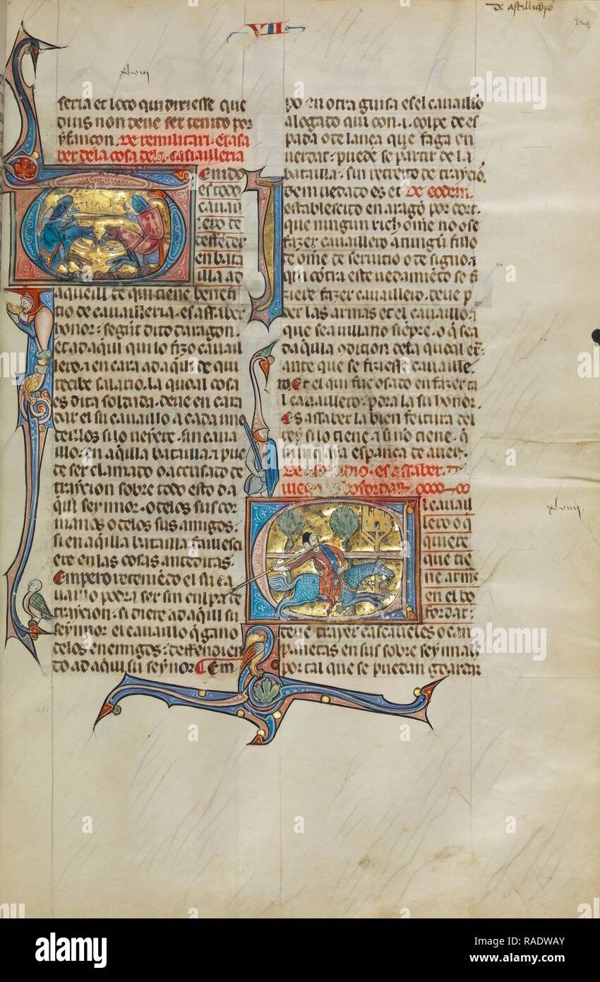 Erste T: Ein Zweikampf zwischen zwei Ritter, Erste E: ein Ritter auf