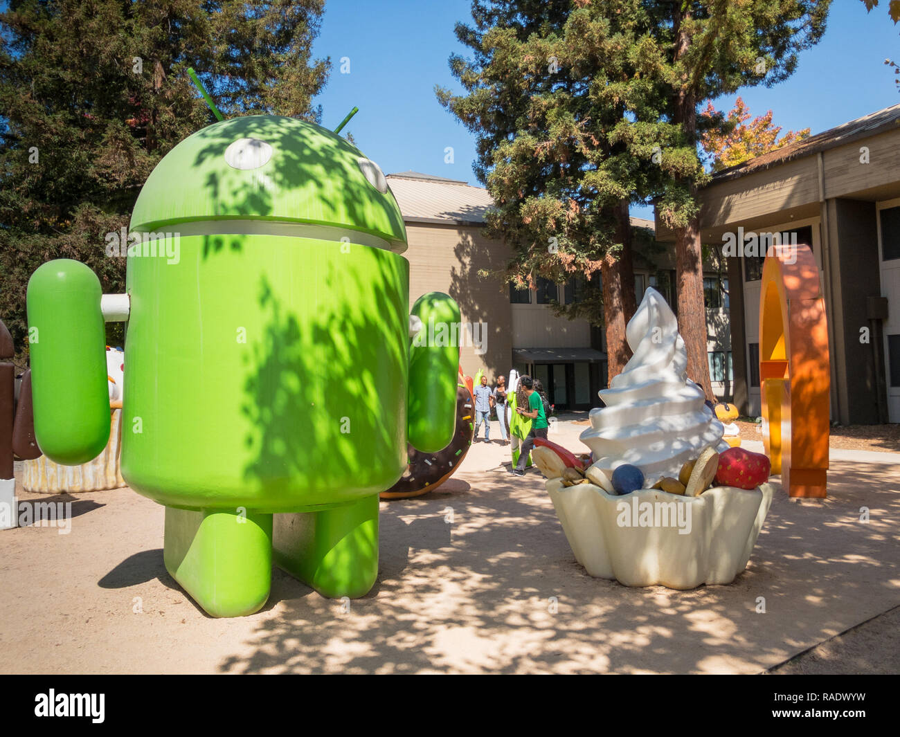 Android Statue im Googleplex Sitz der Hauptniederlassung Stockfoto