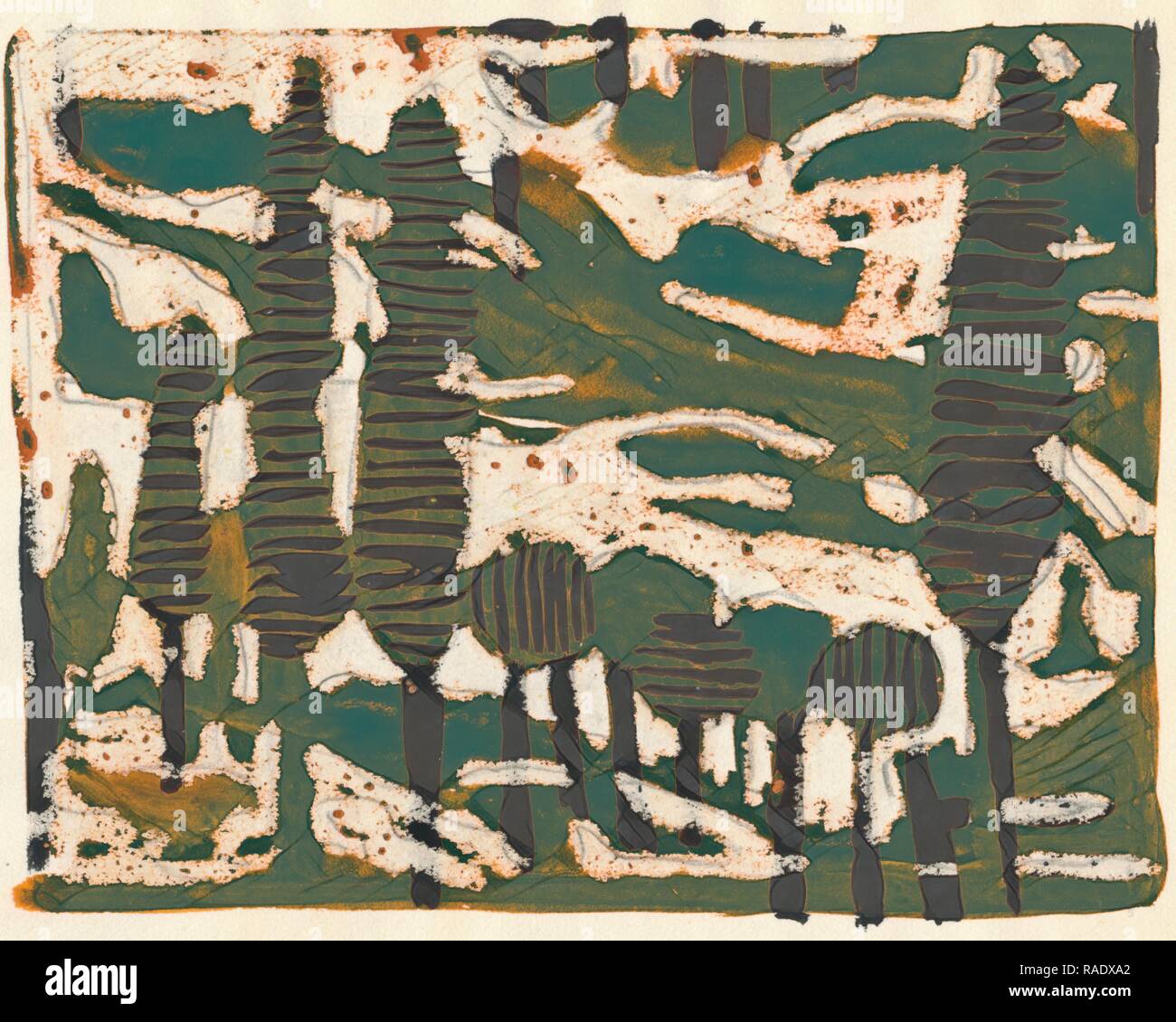 Tania Lam, expressionistische Landschaft mit Bäumen und grünen Himmel. Sie zeitgenössische Kunst die Tendenz zur Abstraktion. Malerei neuerfundene Stockfoto