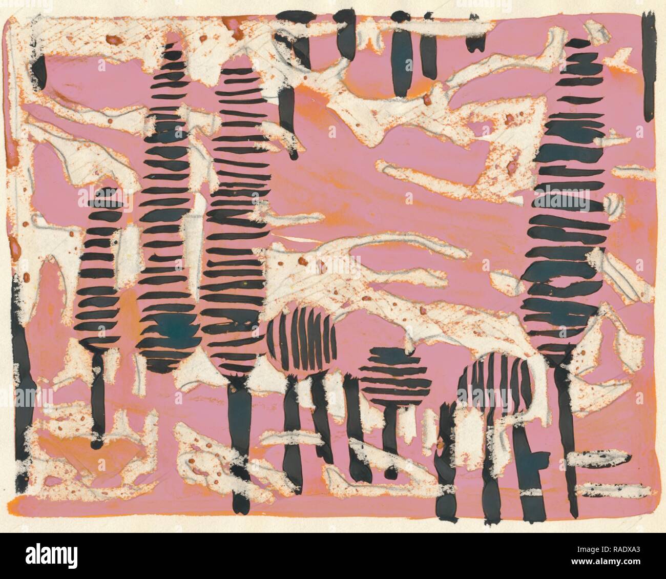 Tania Lam, expressionistische Landschaft mit Bäumen und rosa Himmel. Sie zeitgenössische Kunst die Tendenz zur Abstraktion. Malerei neuerfundene Stockfoto