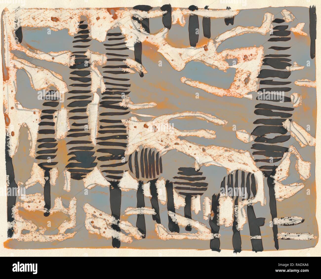 Tania Lam, expressionistische Landschaft mit Bäumen und grauer Himmel. Sie zeitgenössische Kunst die Tendenz zur Abstraktion. Malerei neuerfundene Stockfoto