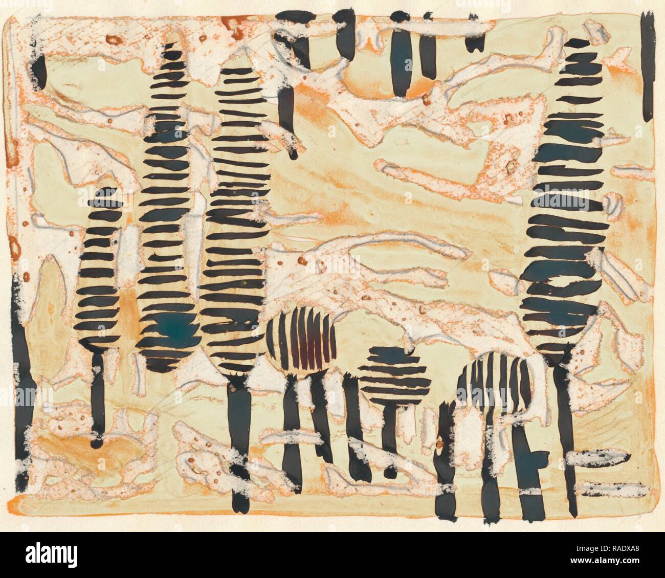 Tania Lam, expressionistische Landschaft mit Bäumen und gelben Himmel. Sie zeitgenössische Kunst die Tendenz zur Abstraktion. Malerei neuerfundene Stockfoto