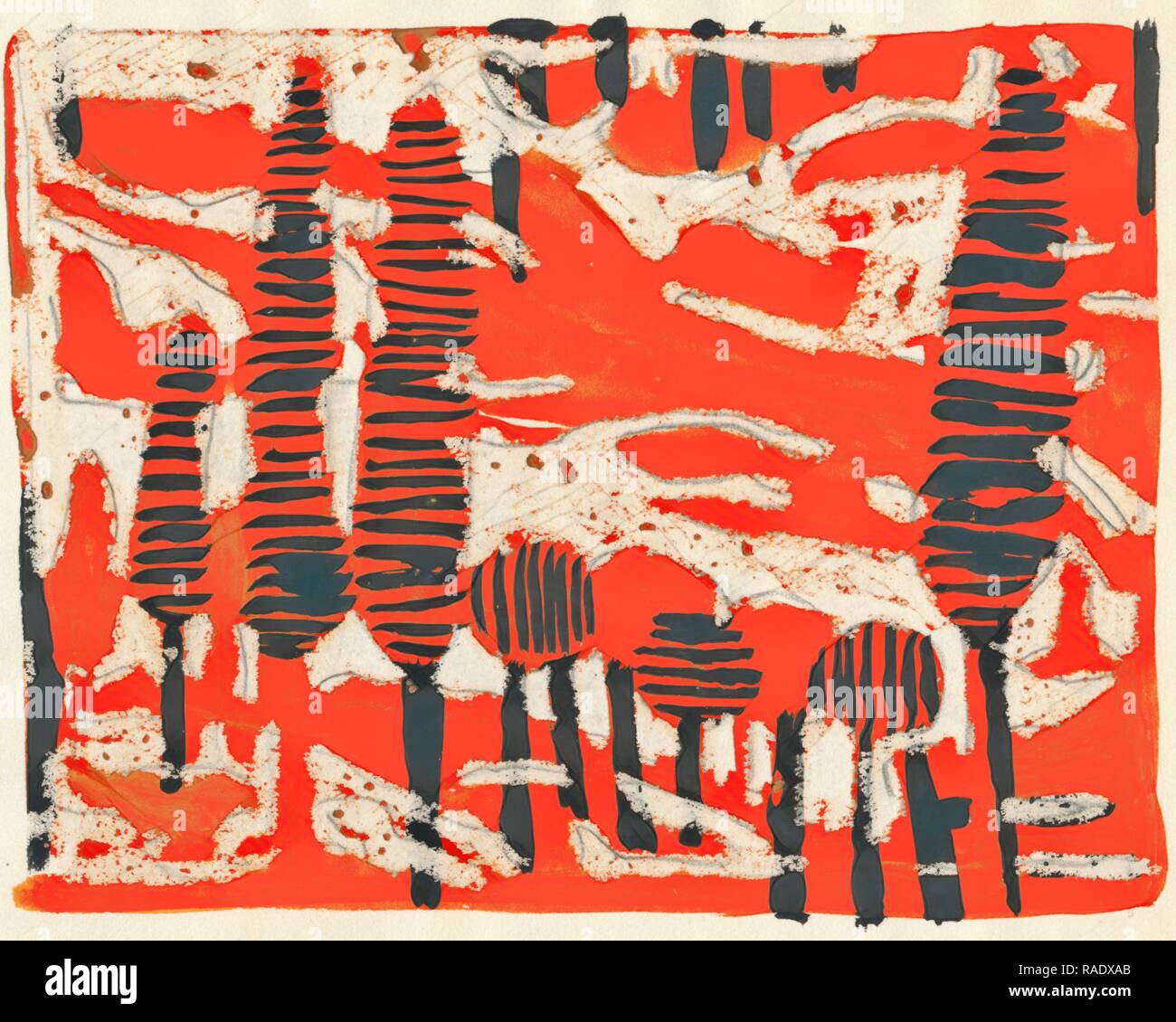 Tania Lam, expressionistische Landschaft mit Bäumen und Roter Himmel. Sie zeitgenössische Kunst die Tendenz zur Abstraktion. Malerei neuerfundene Stockfoto