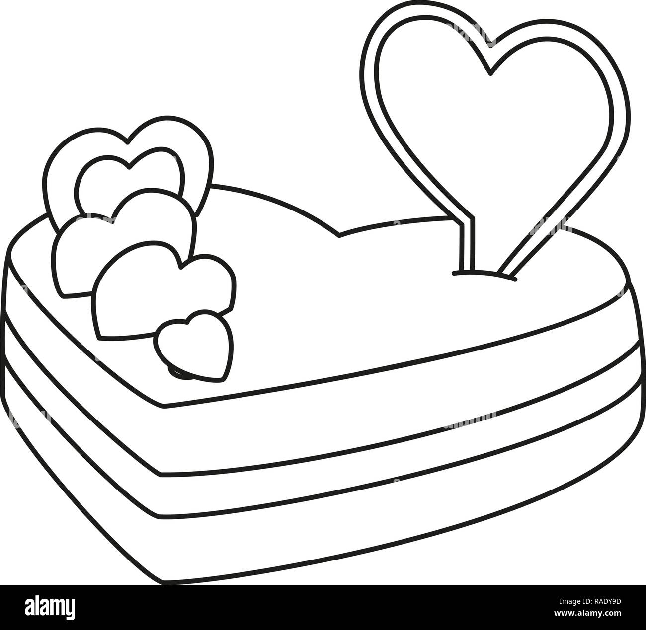 Line Art Schwarz und Weiß Herz Kuchen Stock Vektor