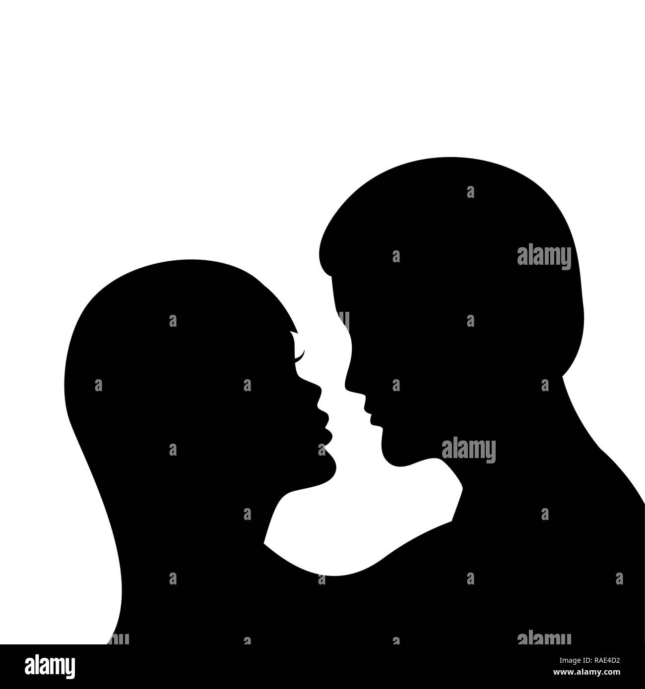 Romantische Kuss silhouette Junge und Mädchen auf weißem Hintergrund Vektor-illustration EPS 10 isoliert Stock Vektor