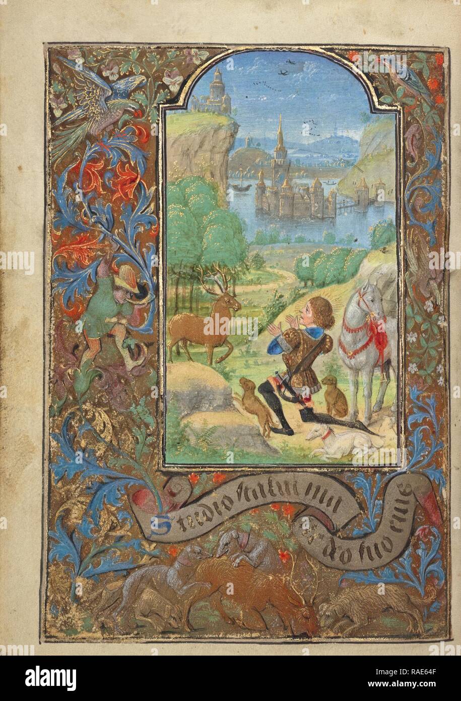Saint Hubert, Lieven Van Lathem (Flämisch, ca. 1430 - 1493), Antwerpen (beleuchtet), Belgien, 1469, Tempera Farben neuerfundene Stockfoto