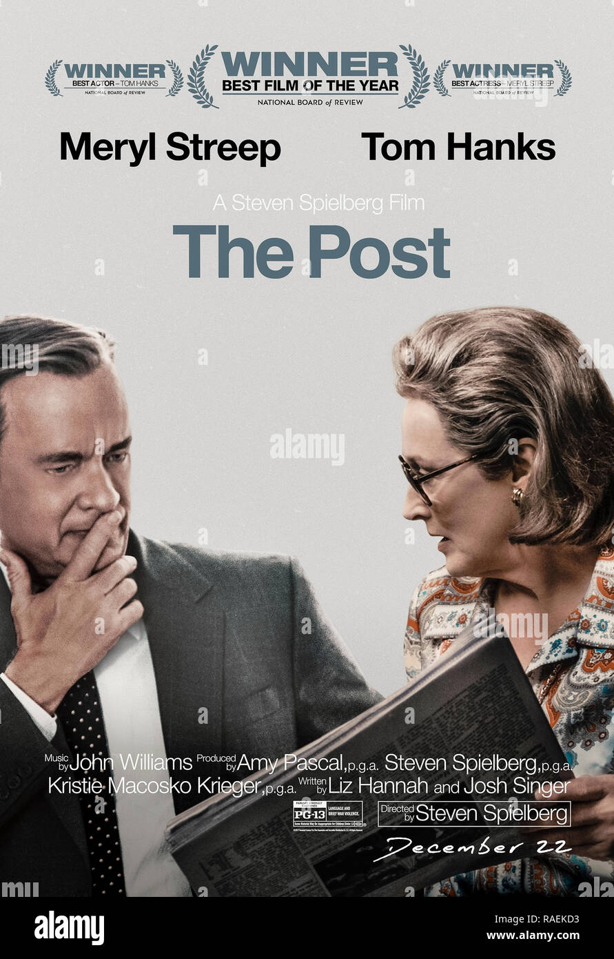 Die Post (2017) unter der Regie von Steven Spielberg und Hauptdarsteller Meryl Streep, Tom Hanks, Sarah Paulson und Matthew Rhys. Die wahre Geschichte über Katharine Graham, Herausgeber der Washington Post und der Zeitung Kampf der Pentagon Papiere über die amerikanischen politischen und militärischen von Daniel Ellsberg in 1971 ausgelaufen zu veröffentlichen. Stockfoto