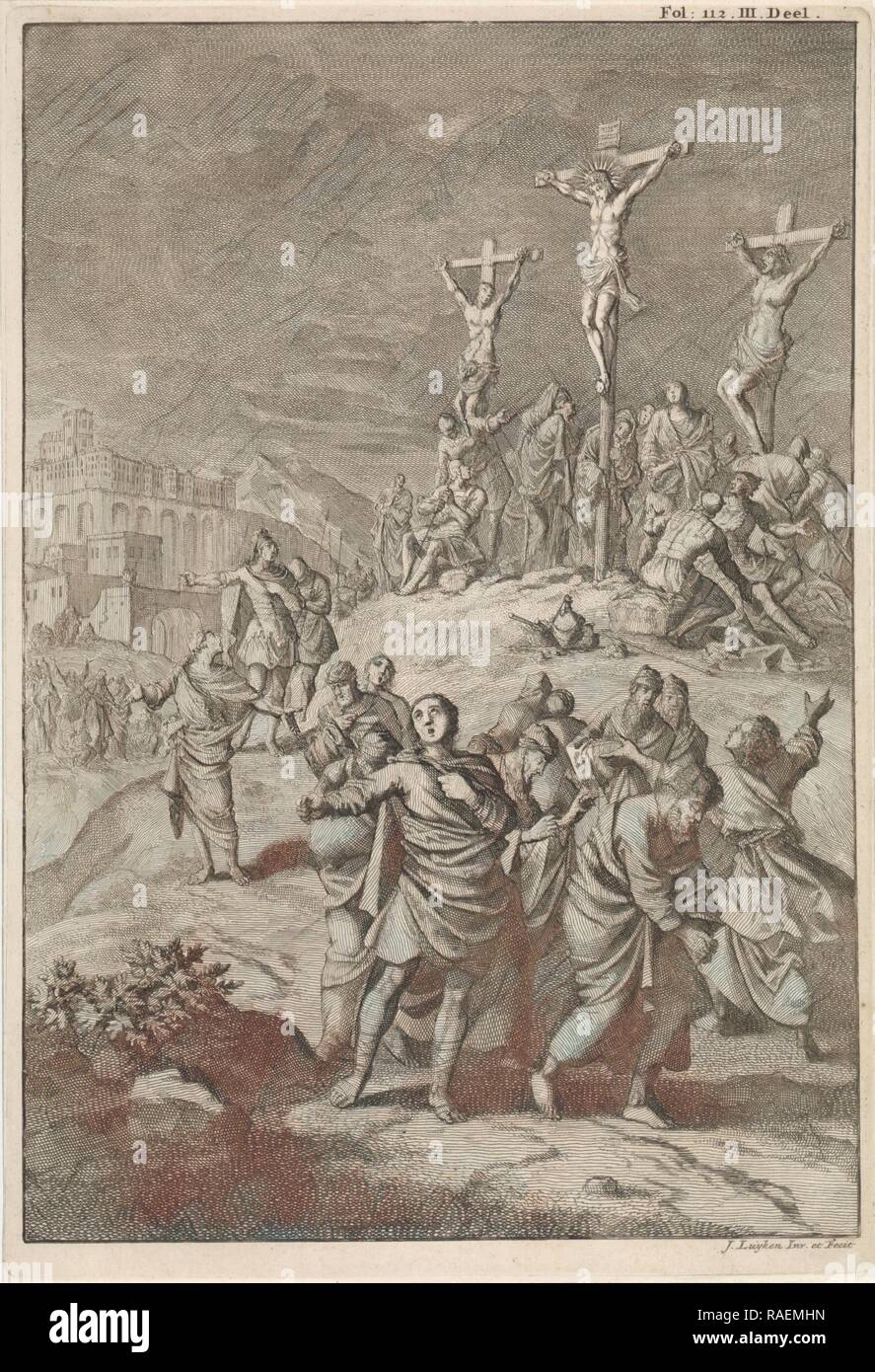 Eclipse mit dem Tode Christi, Jan Luyken, Willem Broedelet, 170. Neuerfundene durch Gibon. Klassische Kunst mit einem modernen Neuerfundene Stockfoto