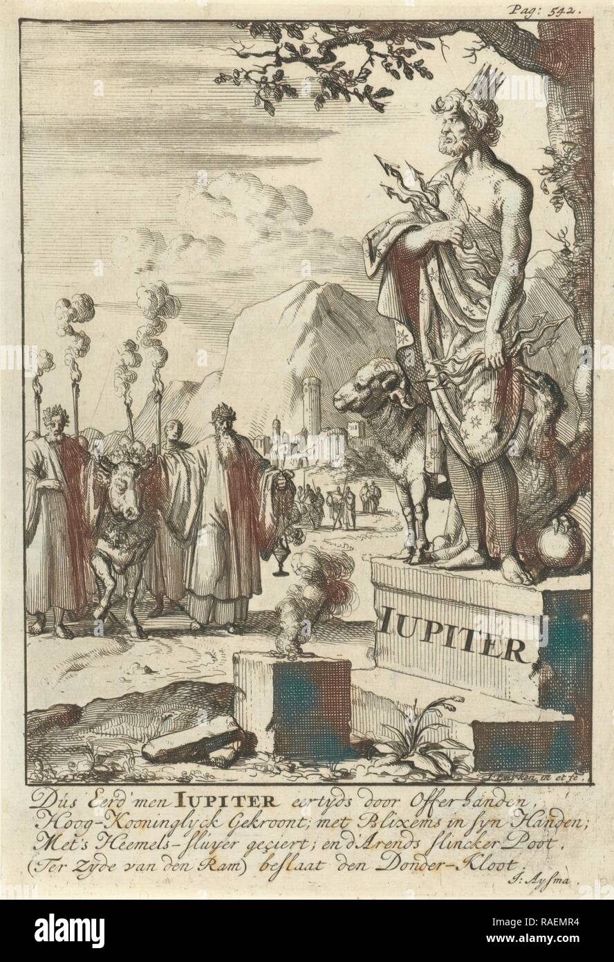 Statue von Jupiter, Jan Luyken, 168. Neuerfundene durch Gibon. Klassische Kunst mit einem modernen Touch neuerfundene Stockfoto