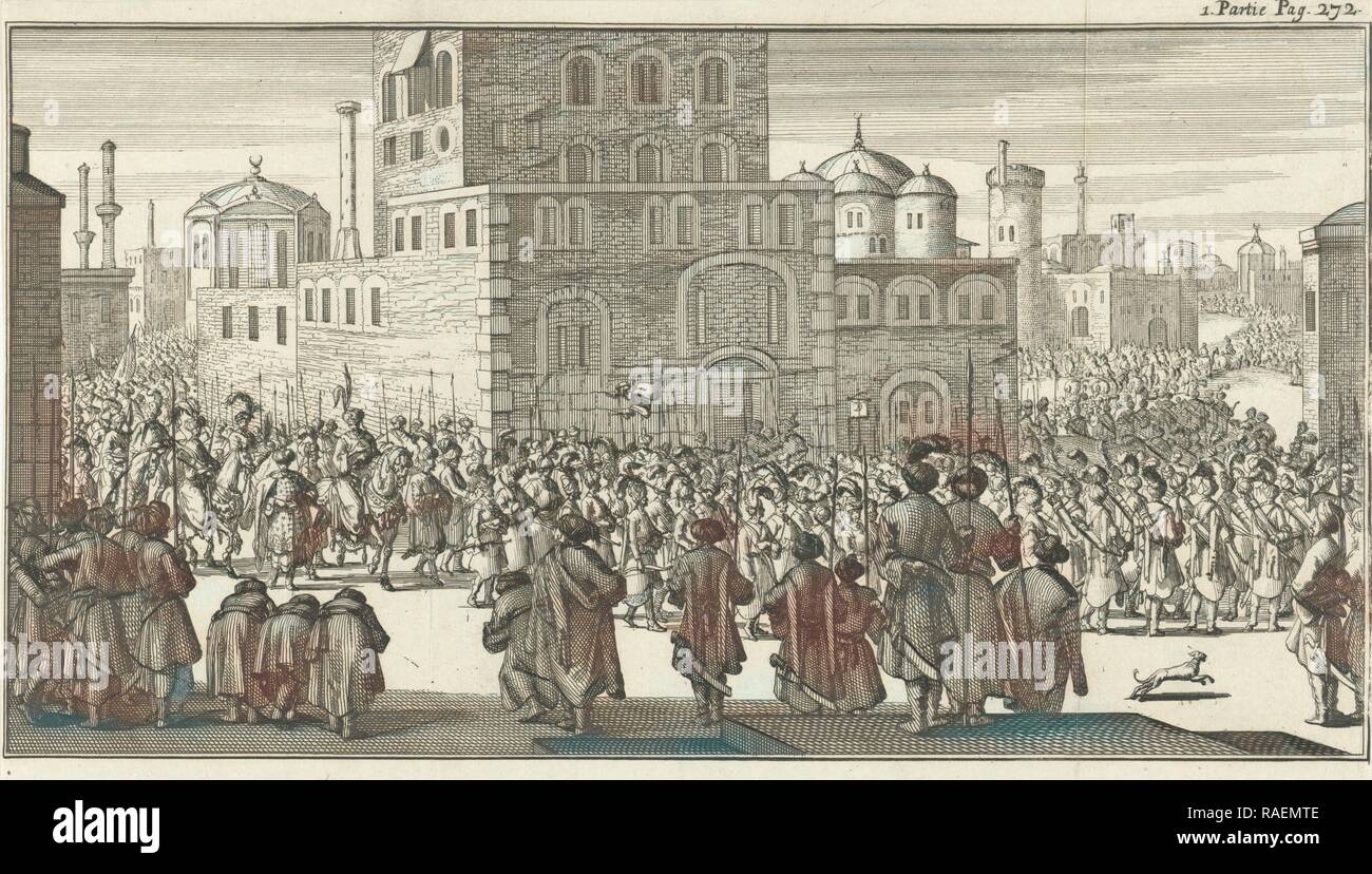Die Prozession am Ausgang der Sultan und sein Gefolge, Jan Luyken, Charles Angot, 168. Neuerfundene durch Gibon. Klassische neuerfundene Stockfoto