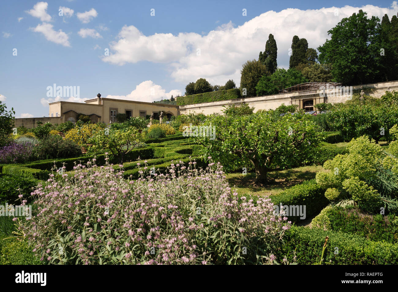 Die formale Renaissance-gärten der Medici Villa di Castello (Villa Reale), Sesto Fiorentino, Florenz, Italien. Stockfoto