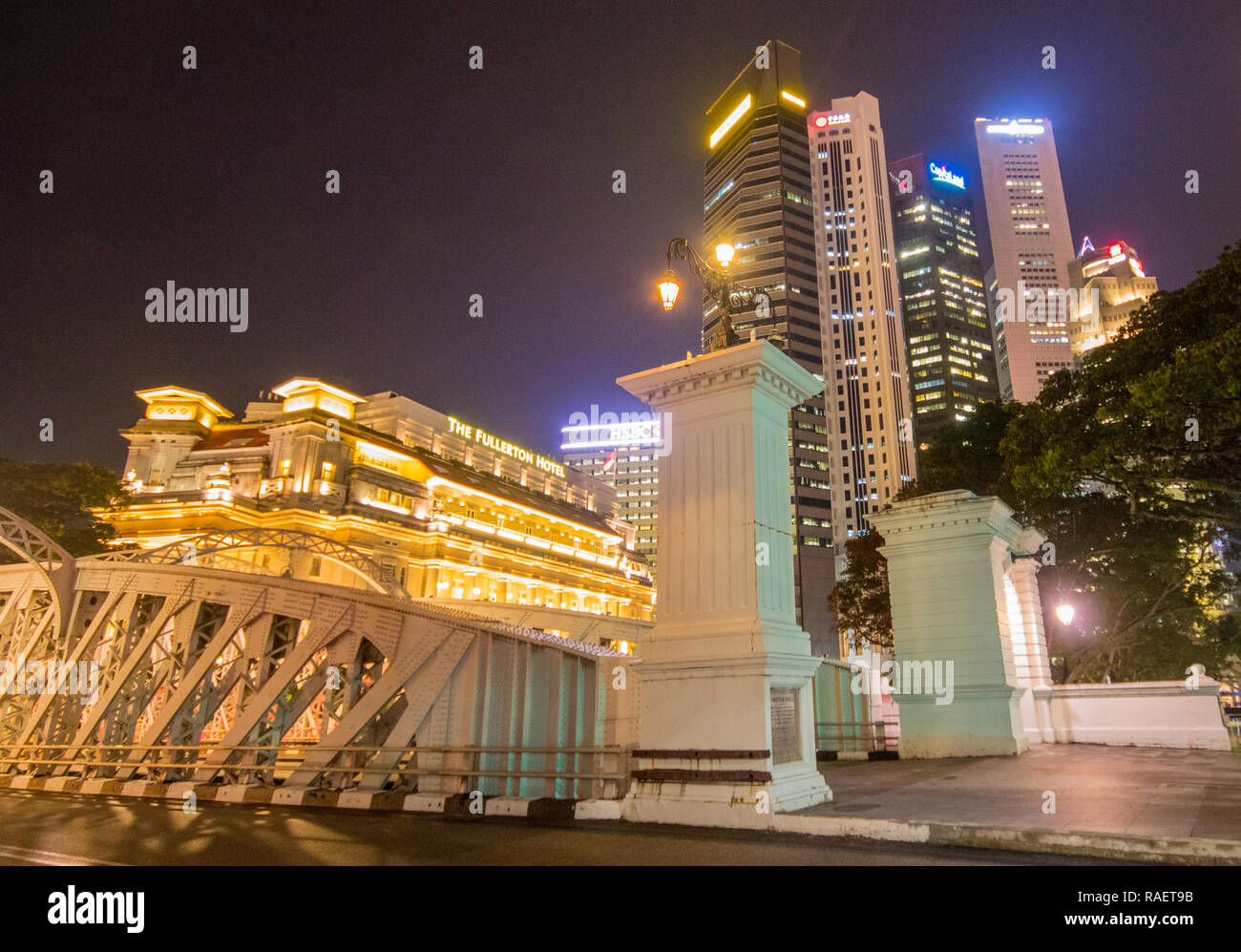 Fullerton Hotel an der Anderson Bridge, Singapur Stockfoto