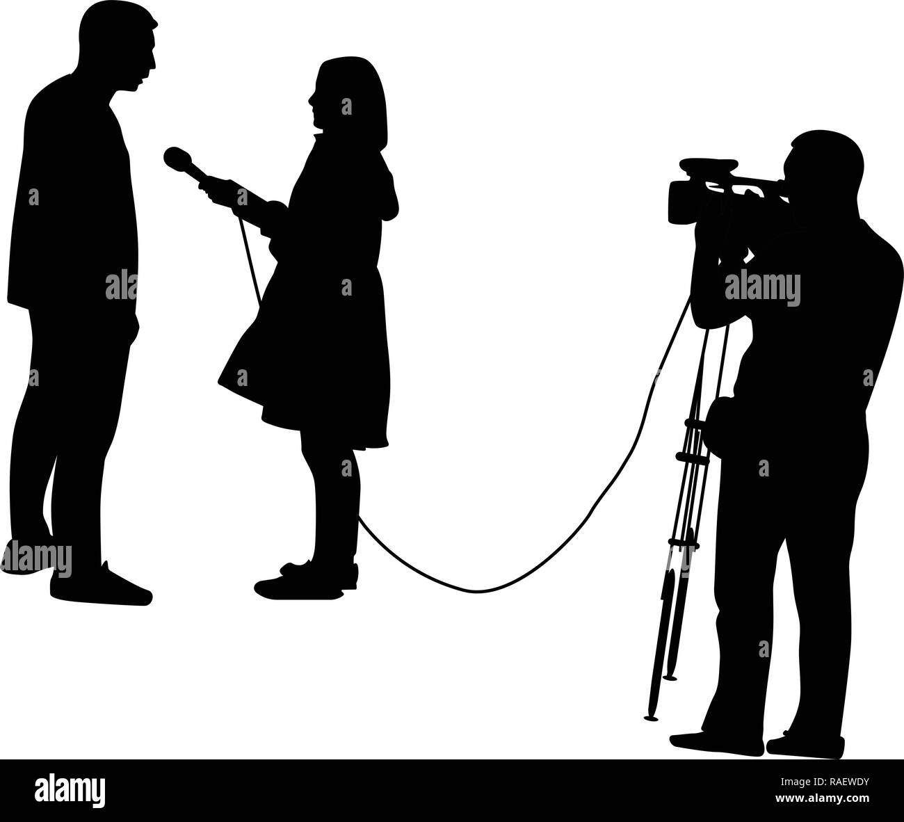 TV-Interviews mit einem Mann, ein Kameramann im Hintergrund Stock Vektor