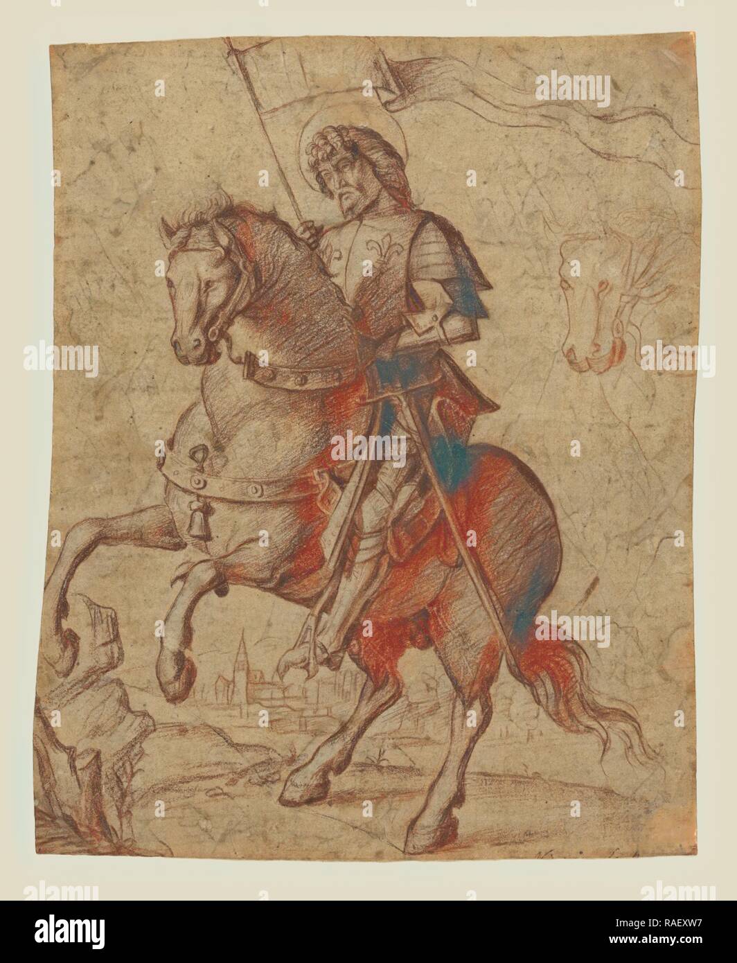 Ein Heiliger auf dem Pferderücken, Kreis von Giovanni Battista Cima da Conegliano (Italienisch (Venetian), über 1459,1460? - 1517 Neuerfundene Stockfoto