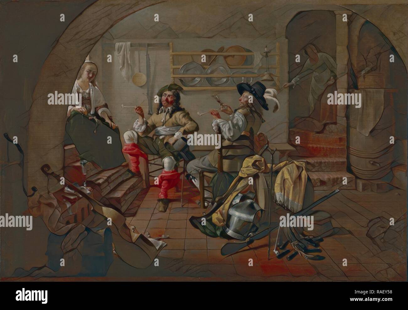 Interieur mit Soldaten und Frauen, Jakob Duck (Niederländisch, ca. 1600-1667), 1650, Öl auf Leinwand, 42,9 × 61,6 cm (16 Neuerfundene Stockfoto