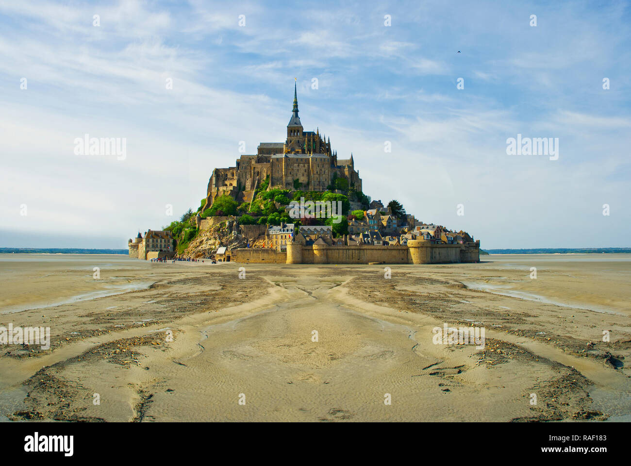 Mont Saint Michel in der Normandie, eine beliebte UNESCO Weltkulturerbe in der Normandie, Frankreich Stockfoto