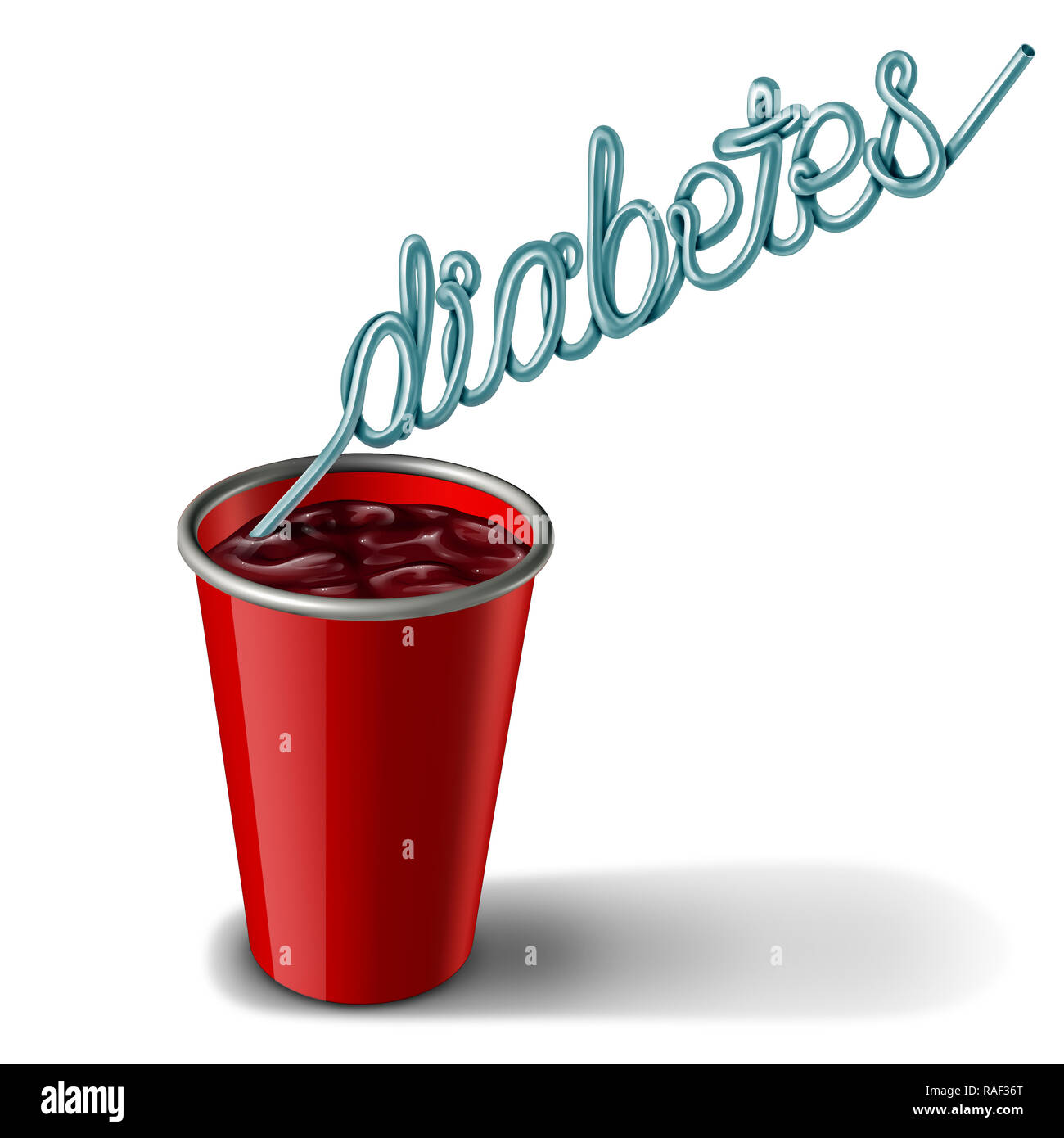 Diabetes Zeichen und Diabetiker gesundheitliches Risiko als hohe Niveau der Glukose oder Zucker in der Ernährung für alkoholfreie Getränke mit Insulin Ungleichgewicht als Medizin und jugendlich Stockfoto