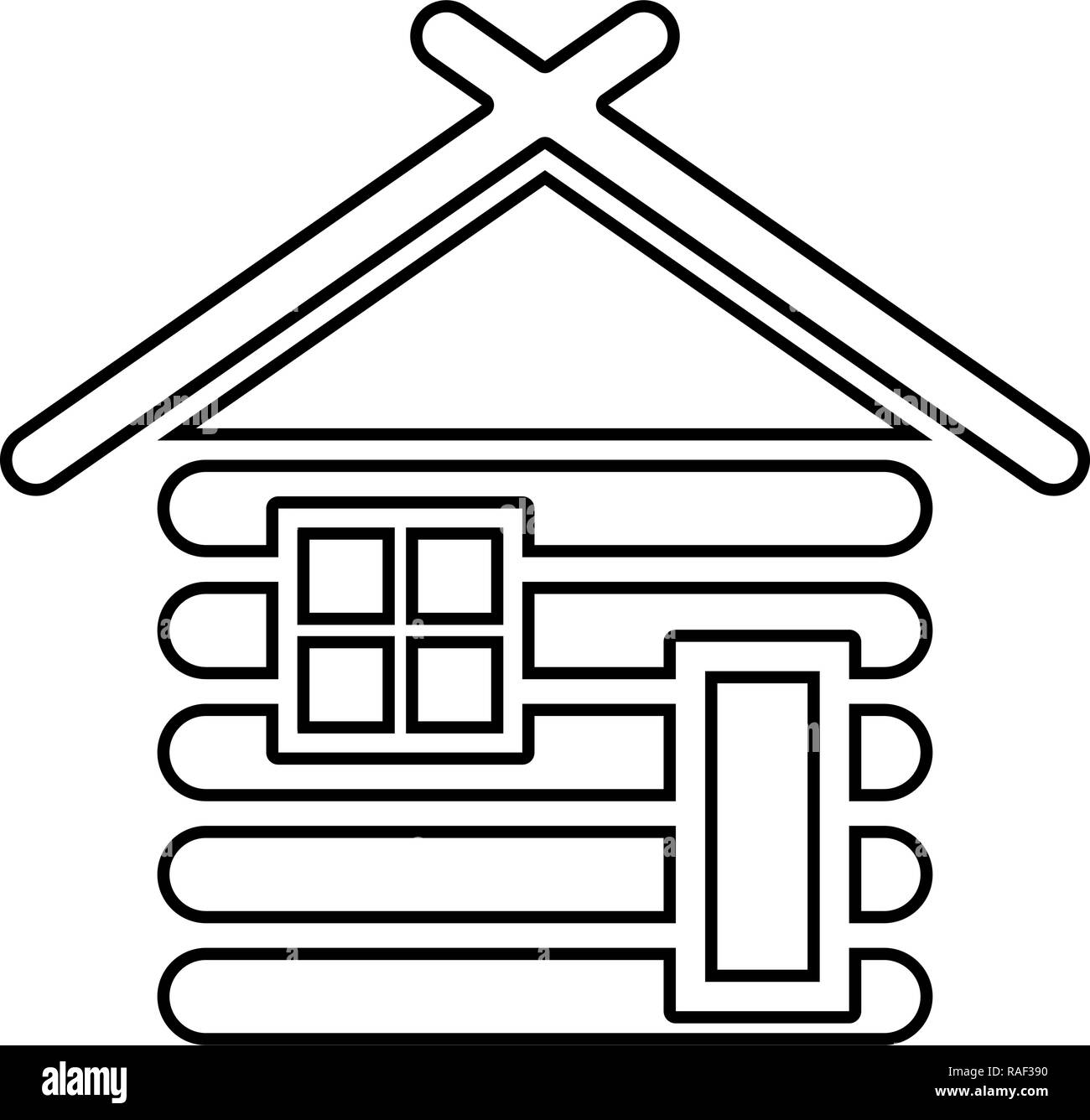 Hölzerne Haus Scheune mit Holz modulare Kabinen Holzhütte modulare Häuser Symbol Farbe schwarz Vektor I Stil einfach Bild anmelden Stock Vektor