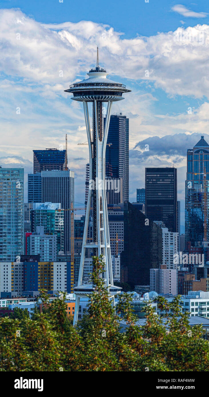 Seattle, Washington USA. Skyline der Stadt Seattle Mit der Space Needle. Stockfoto