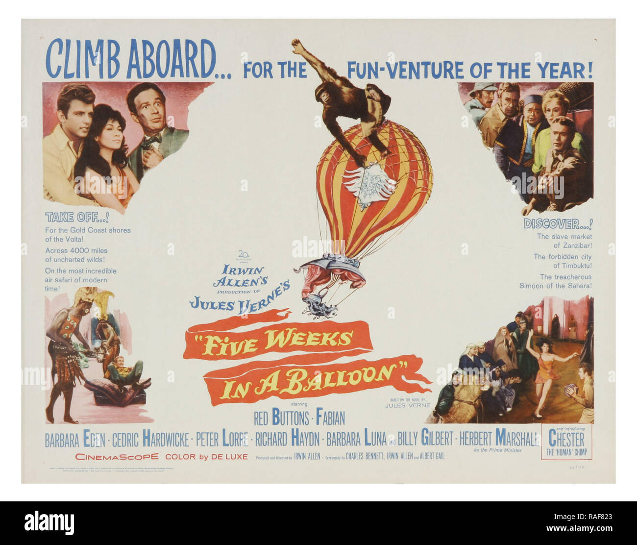 Fünf Wochen im Ballon (Twentieth Century Fox, 1962), Poster/Lobby Card Red Buttons, Fabian, Barbara Eden Datei Referenz # 33636 812 THA Stockfoto