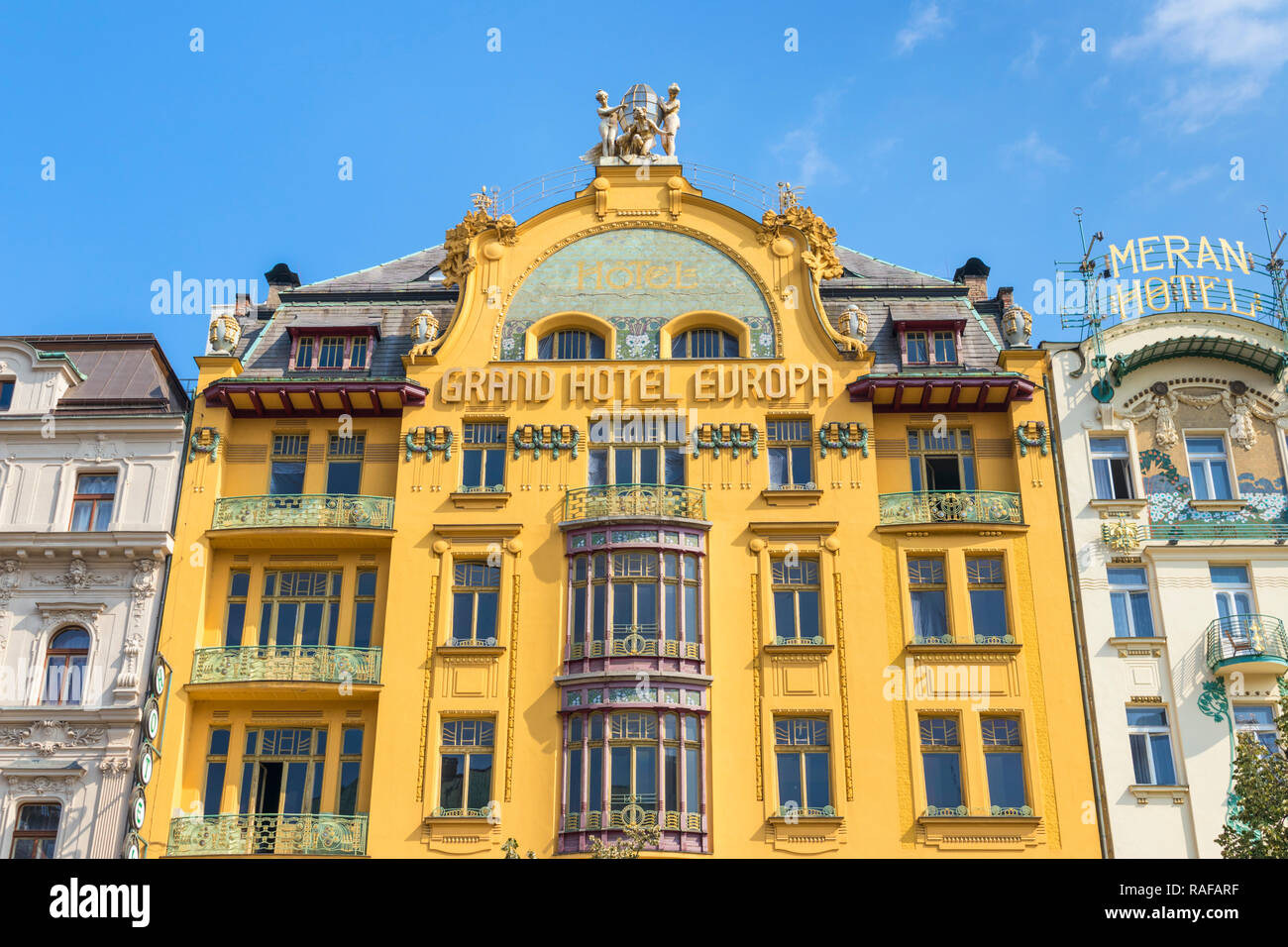 Prague Grand Hotel Europa Prag ein Hotel im Jugendstil Gebäude am Wenzelsplatz Altstadt Vaclavske namesti Prag Tschechische Republik Europa Stockfoto