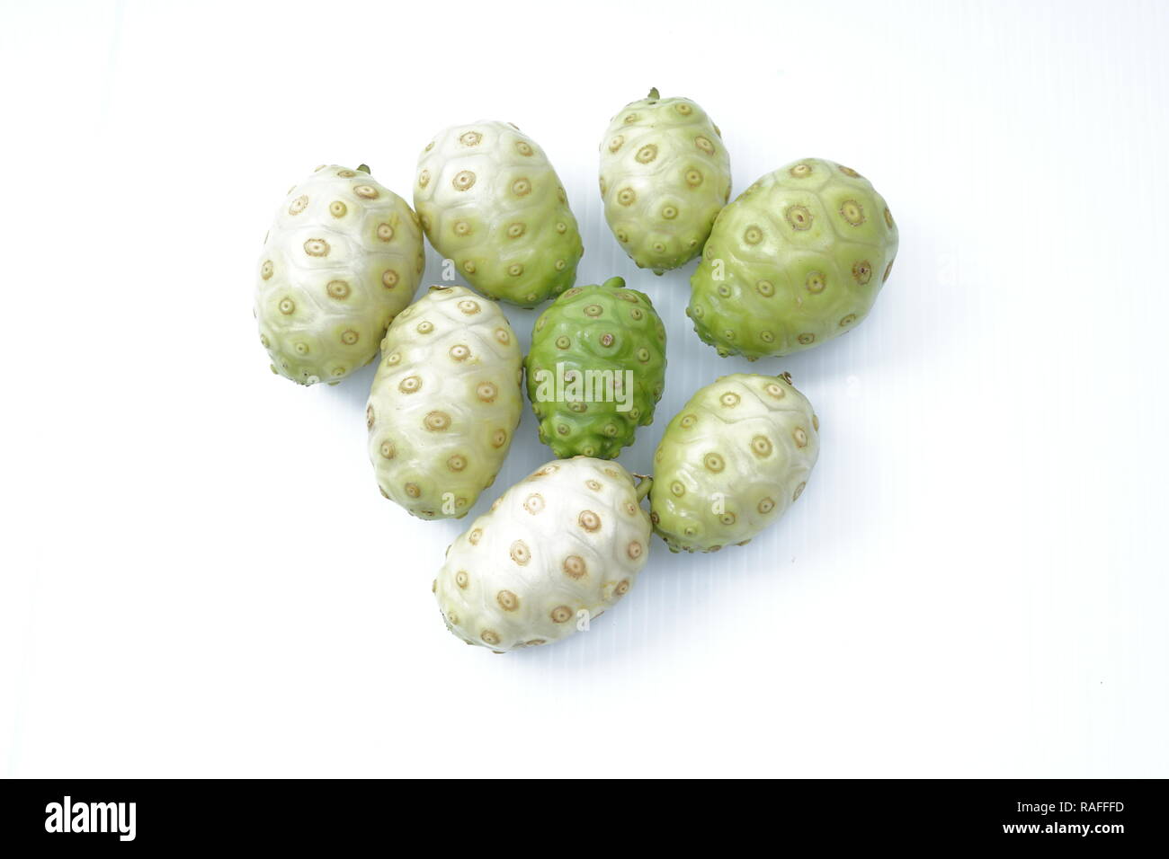 Noni Morinda citrifolia oder Obst auf weißem Hintergrund Stockfoto