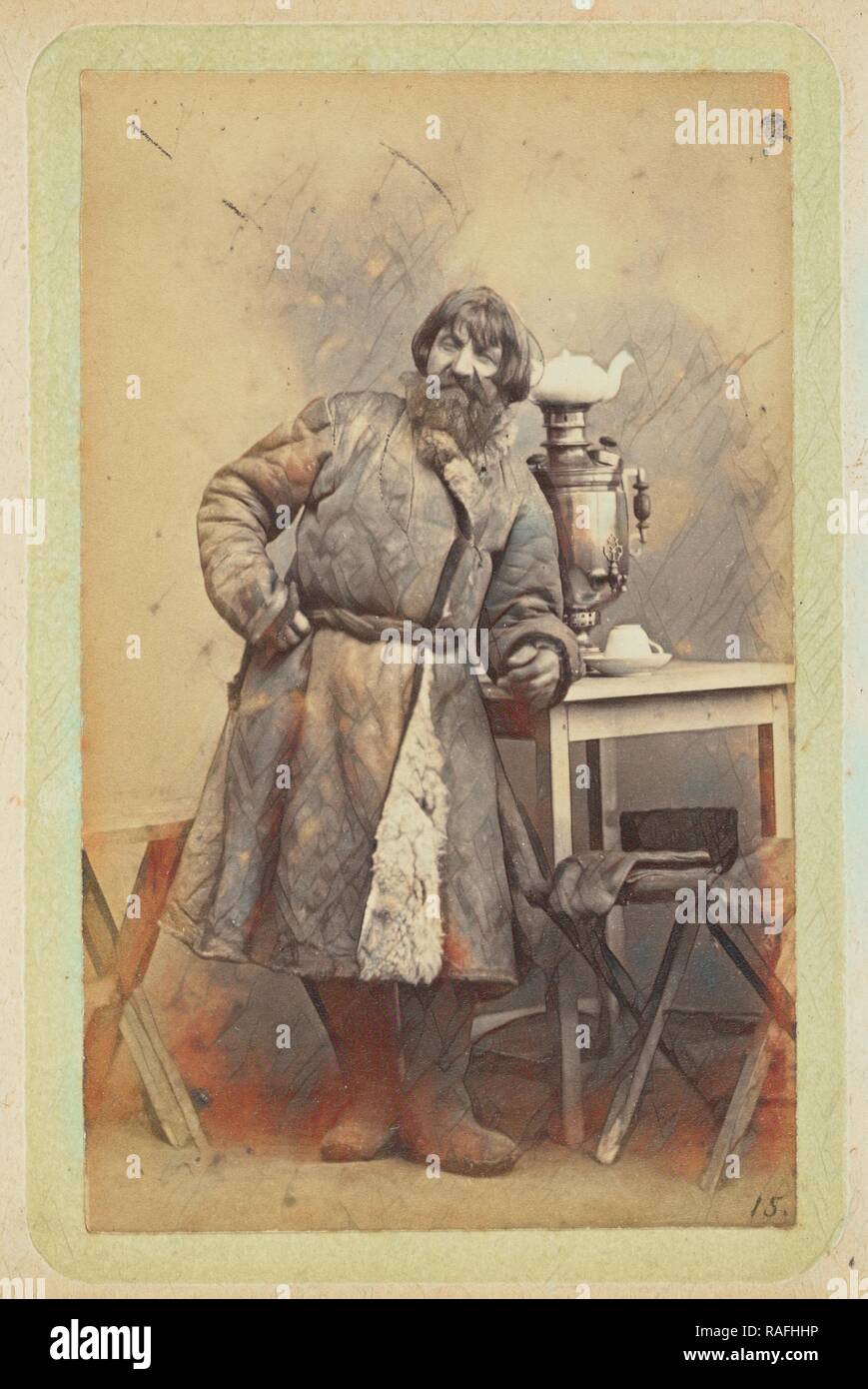 Mann im Mantel lehnte sich auf Tisch, William Carrick (Schottische, 1827-1878), Russland, etwa 1860 - 1870, Eiweiß silber Neuerfundene Stockfoto