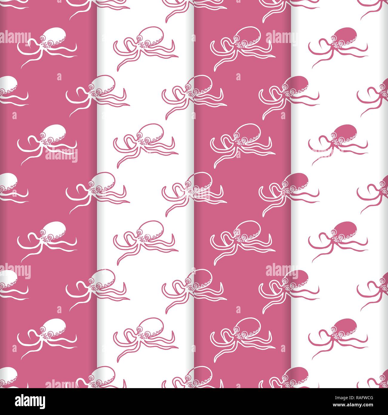 Satz 4 Vector nahtlose Muster mit Kraken. Meer Einwohner. Tiere unter Wasser. Design für die Verpackung, Stoff, marine Hintergrund drucken. Stock Vektor
