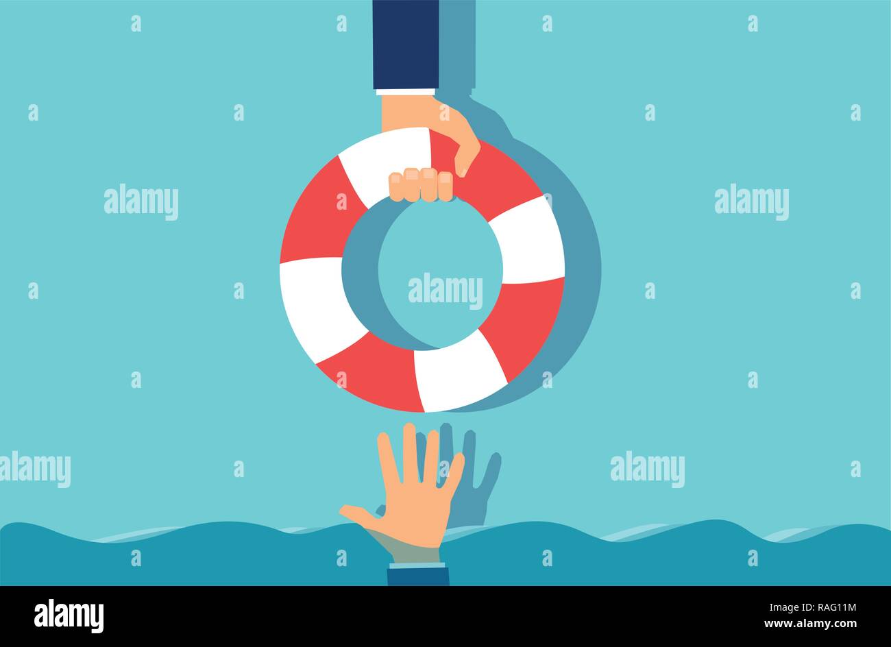 Kreatives Konzept vektor design des Geschäftsmannes Unterstützung bei Kollegen, Rettungsring Stock Vektor