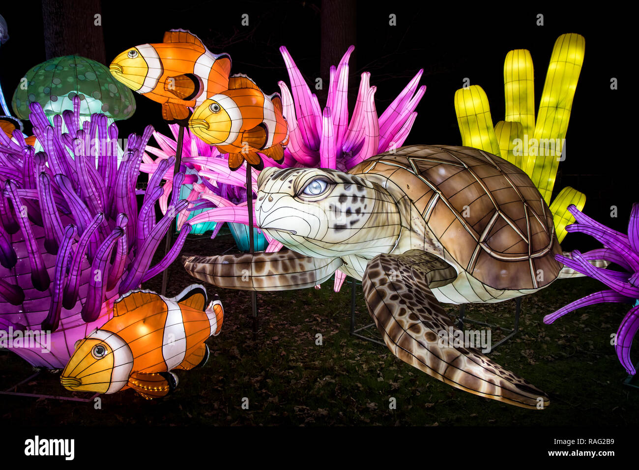 Das jährliche Festival von Licht wird an der Longleat Immobilien in Wiltshire statt mit magischen Chinesische Laternen beleuchtet Stockfoto