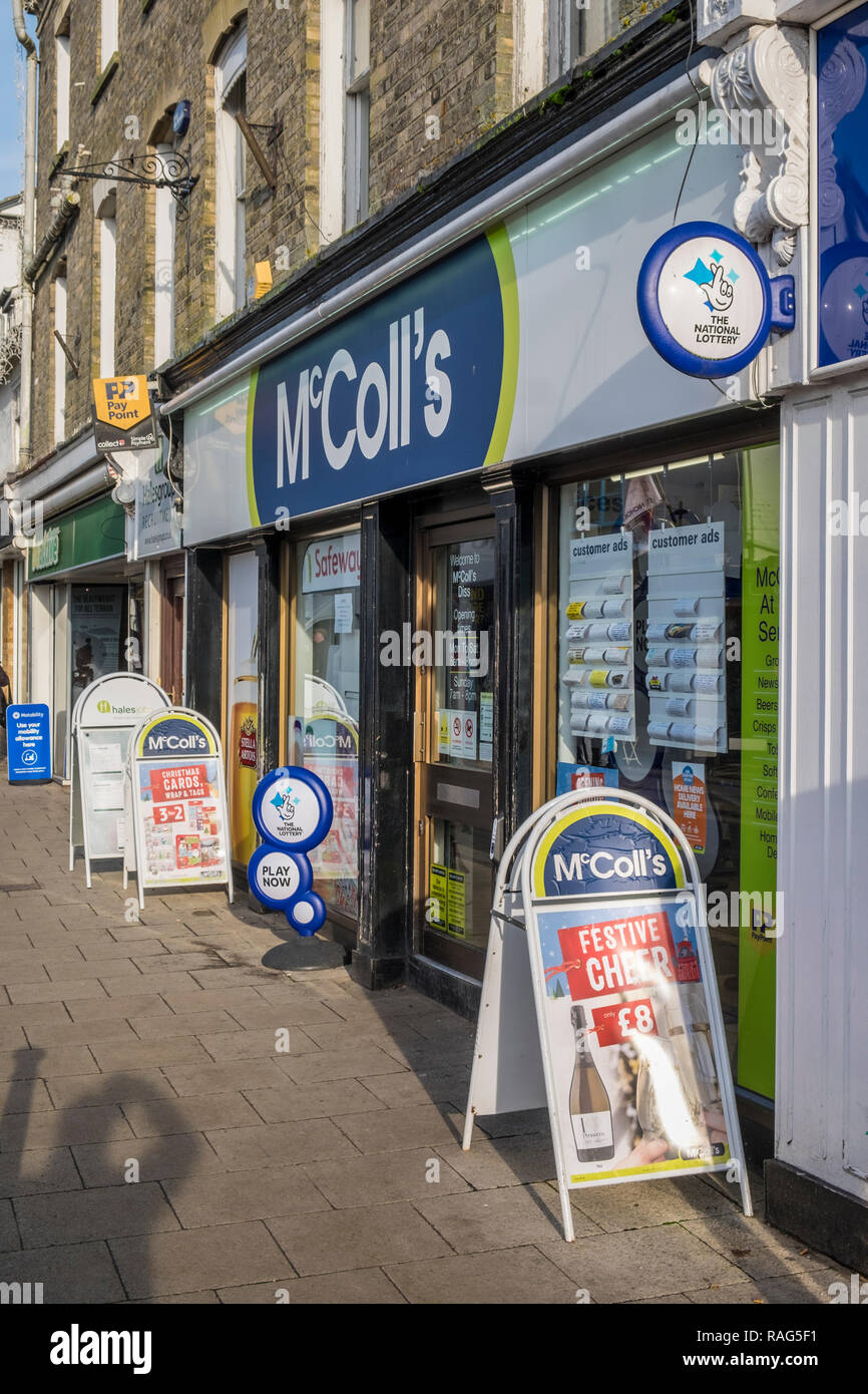 Die McColl Convenience Shop. Diss, Norfolk, Großbritannien. Stockfoto