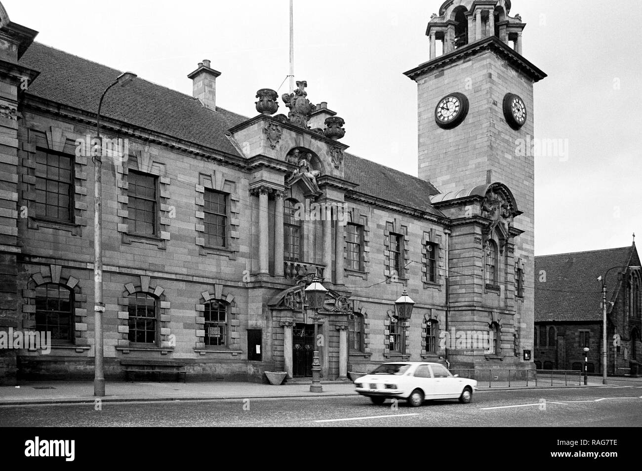 Clydebank Rathaus auf Dumbarton Straße, offiziell am 4. April 1902 eröffnet. Die Uhr wurde 1931 aufgenommen. Der clydebank Museum befindet sich im Rathaus befindet. 1979 Stockfoto