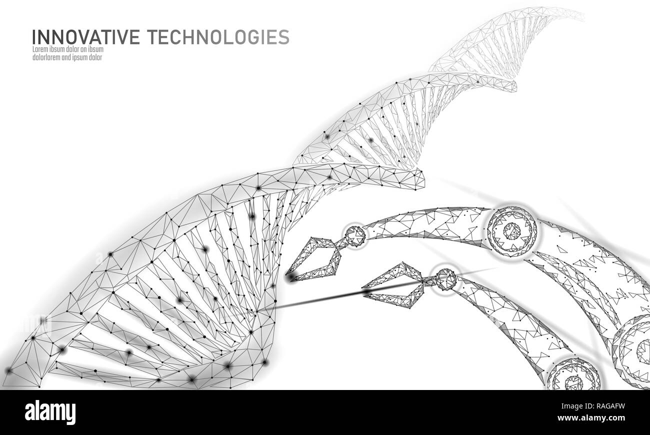 Low Poly chemische DNA-Gentherapie Wissenschaft Konzept. Polygon lab Dreiecke 3D Rendering Chemie Gentechnik. Moderne Innovation der menschlichen Evolution Genomik Technologie ai Vektor illustration Stock Vektor