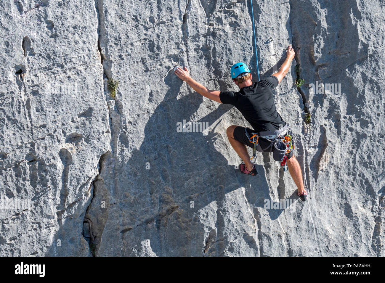 Kletterer klettern Fels in den Gorges du Verdon Verdon Schlucht / Canyon, Alpes-de-Haute-Provence, Provence - Alpes - Côte d'Azur, Frankreich Stockfoto