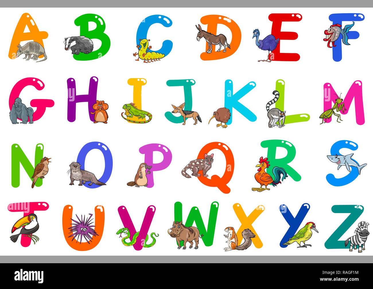 Cartoon Illustration von bunten Buchstaben des Alphabets von A bis Z