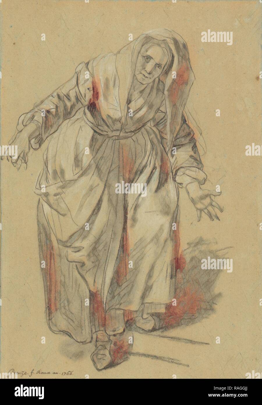 Alte Frau mit ausgestreckten Armen (Studie für den neapolitanischen Geste), Jean-Baptiste Greuze (Französisch, 1725 - 1805), 1756 überarbeitet Stockfoto