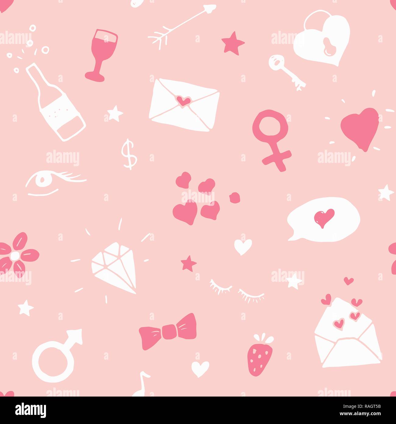 Liebe und Valentinstag nahtlose Muster Vector Illustration. Hand